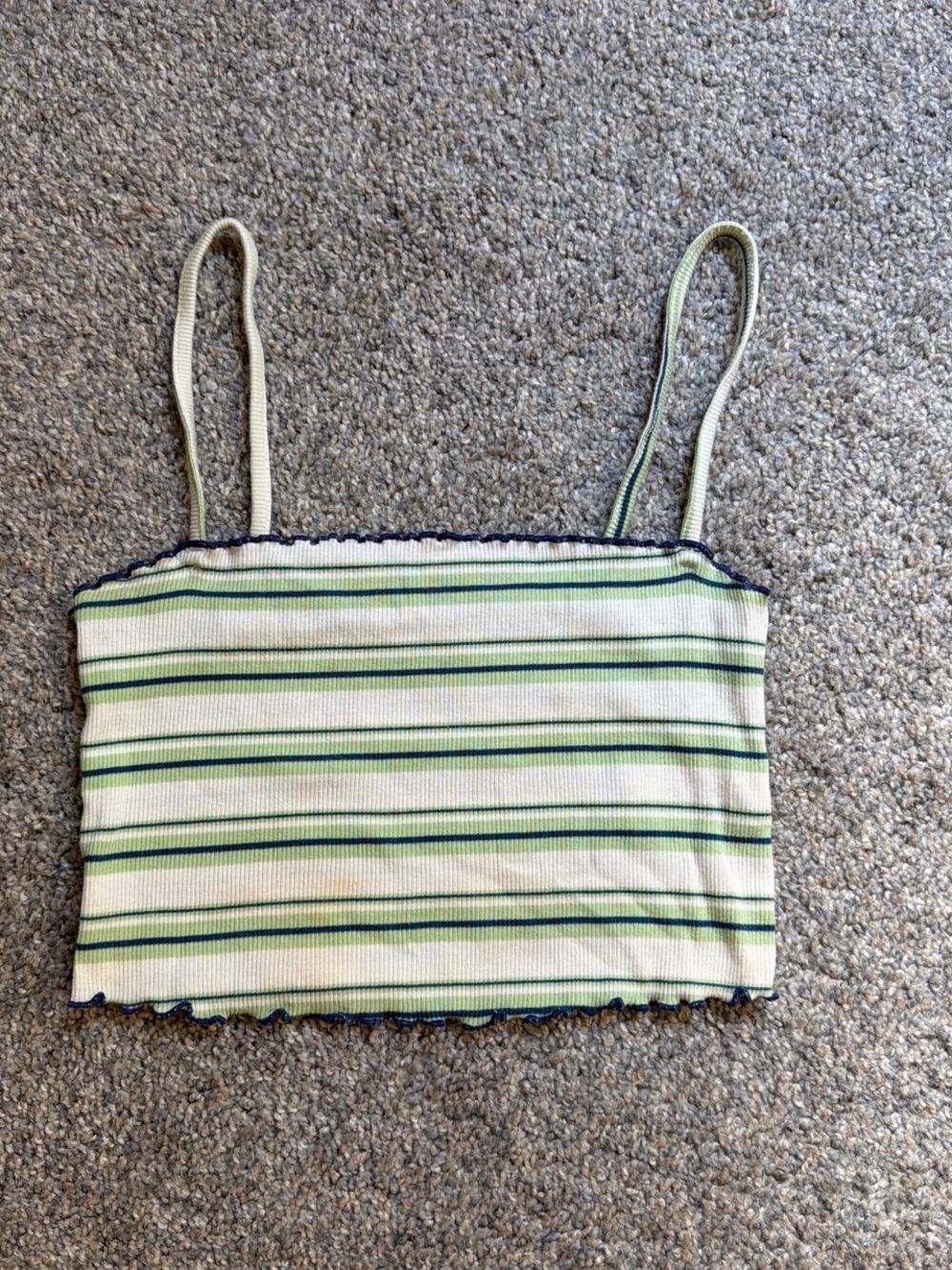 Urban Outfitters Green & Cream Ribbed Striped Bandeau Cami